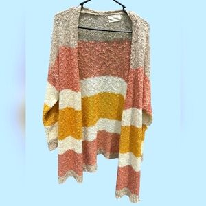 DREAMERS WOMENS PINK YELLOW STRIPED LONG SLEEVE CARDIGAN SWEATER SIZE M/L
